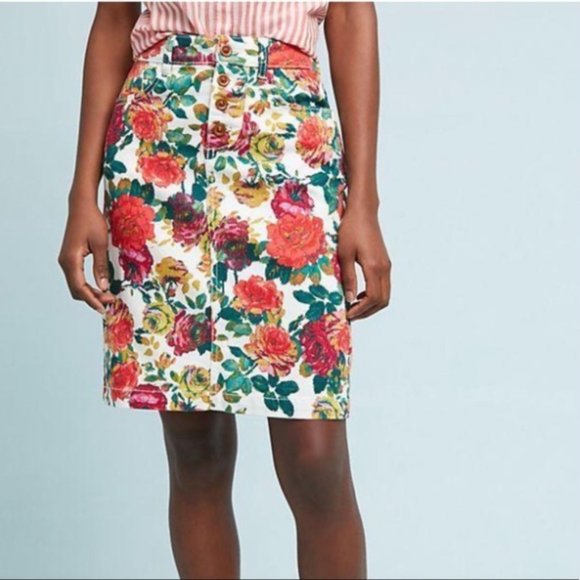 Anthropologie Dresses & Skirts - Anthropologie Maeve Floral Denim Skirt Size 4 Multicolor Garden Pencil Cotton